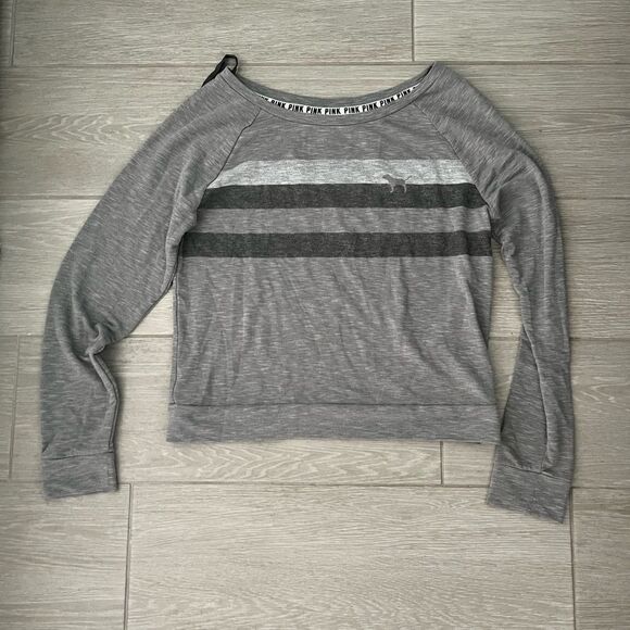 PINK Victoria’s Secret Oversized Lightweight Pullover Sweatshirt Size Small Gray - Picture 1 of 5